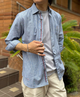 ［WEB限定 SPECIAL PRICE！］綿麻パラシュートボタン 7分袖シャツ 25SS