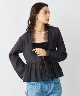 ウォッシャブルレーストリミングオーガンジーブラウス