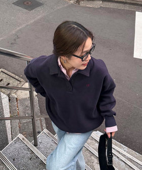 FR刺繍衿付き起毛スウェットプルオーバー