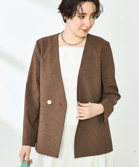 新品 NOLLEY'S ノーリーズ 麻混ノーカラーダブルジャケット ノーリーズ （NOLLEY'S） 麻混ノーカラーダブルジャケット