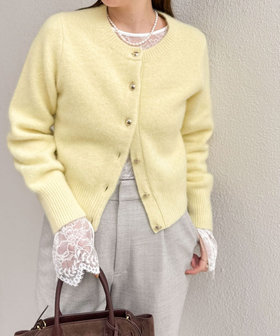 ヘアリーメタル釦クルーネックカーディガン