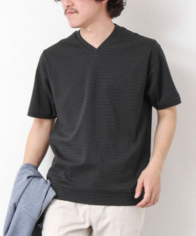 OIZUMI Vネックシャツ 黒 サイドポケット付き シルケットスムースクルーネックテーラーTシャツ｜メンズ