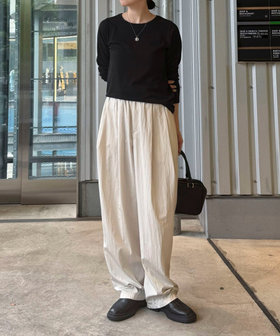 ウエストギャザータックパンツ~ ストレッチギャバジン・タックワイドパンツ/40代50代からの