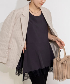 【WEB限定】ウォッシャブルヘムレースサテンタンク