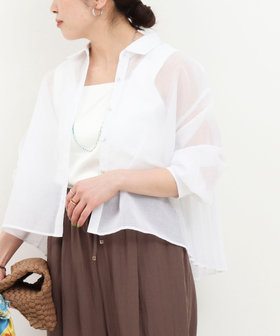シアーリネンライク後ろプリーツシャツ