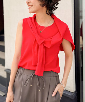 《アンサンブル対応/手洗い可能》マルチファンクション総針ノースリーブプルオーバーニット