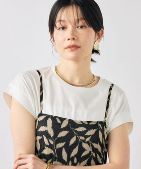 Import Fabric】ウォッシャブル楊柳リーフ柄ウエストリボンワンピース