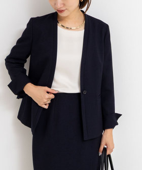 セットアップ対応》ウォッシャブルウール調ノーカラージャケット（5