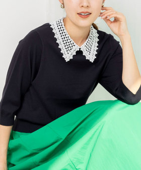 《手洗い可能》襟レース取り外し6分袖プルオーバー