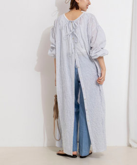 ウォッシャブルシャーリングストライプ2WAYギャザーワンピース