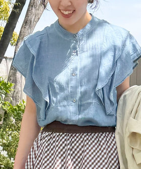 シアーデニムウエスト切替ブラウス