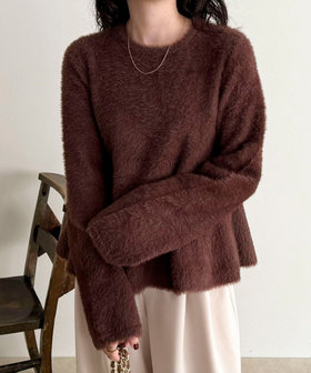 シャギーペプラムニットプルオーバー