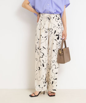 ウォッシャブルプリントタックワイドパンツ