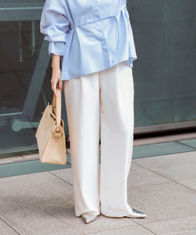 NEW morisachi《セットアップ対応》ウォッシャブルストレッチツイルイージーワイドパンツ