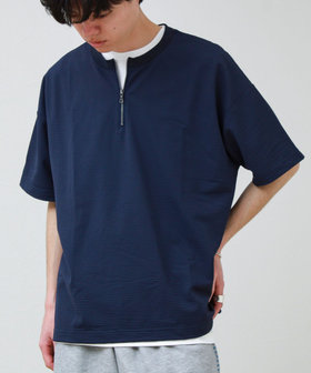 カットサッカー ハーフジップTシャツ