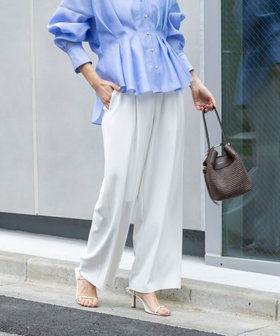 《セットアップ対応》ウォッシャブルイージーツイルセミワイドパンツ