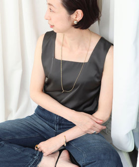 スクエアネックサテンドッキングタンクトップ