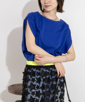 変形フレンチスリーブボートネックカットソー