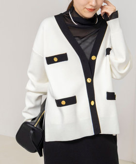 《手洗い可能》スムース配色Vネックカーディガン