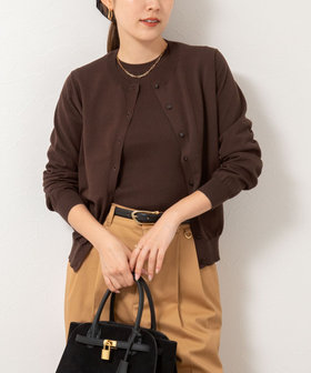 《手洗い可能》《アンサンブル対応》天竺クルーネックカーディガン