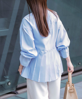 ウォッシャブルドレープポプリンバックプリーツシャツ