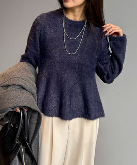 シャギーペプラムニットプルオーバー