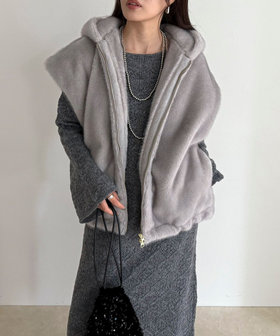 会員限定 BLACK FRIDAY対象］フェイクファーフードベスト（5-0021-6-24