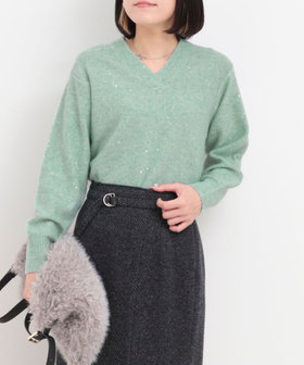 ミニスパンコールVネックプルオーバーニット