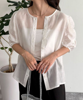 2WAYシアー袖ボリュームブラウス