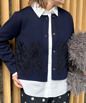 レース付きクルーネックカーディガン