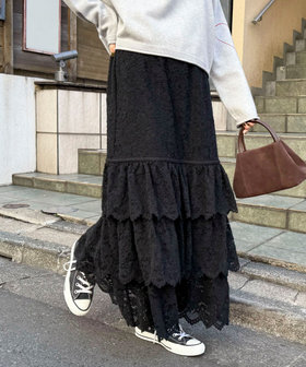 起毛レースティアードスカート