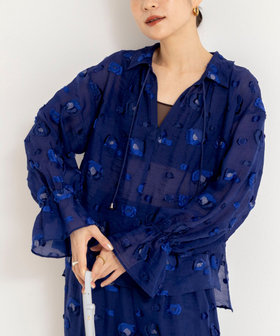 《セットアップ対応》【KIRYU】MIXウォッシャブルフラワー柄ジャガードブラウス