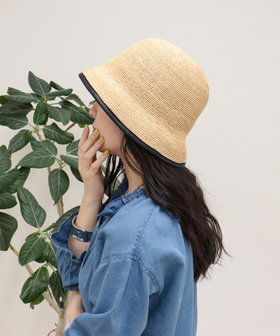ラフィアパイピングバケットハット