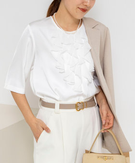 ウォッシャブルオトナサテンラッフルブラウス