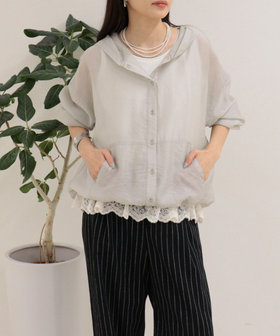 【大人気リバイバル】シアーフーディシャツブルゾン