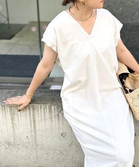 ウォッシャブル袖口リブマキシ丈ワンピースジョーゼットダンボール