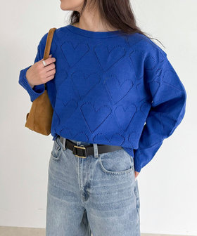 LINEN混ハート透かし柄ニット