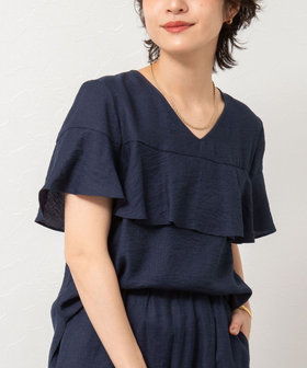 NOLLEY’S◆ジュピター半袖フリルブラウス/FREE/レーヨン/BEG/無地/5-0058-3-01-101 ◇【WEB限定】《セットアップ対応》ジュピター半袖フリル