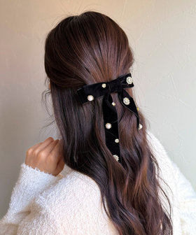 ベロアビジューリボンバレッタ