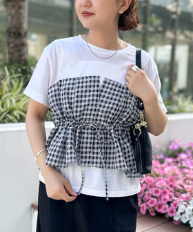 シアーチェックビスチェ付きTシャツ