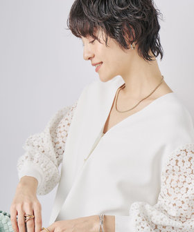 手洗い可能》袖フラワー刺繍生地Vネックカーディガン（5-0035-1