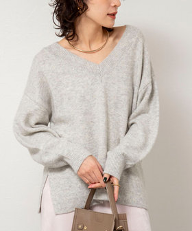 《手洗い可能》モヘヤスパンコールVネックプルオーバー