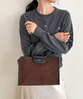 スエード配色ボックスボストンバッグ