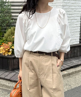 WEB限定 TIME SALE！］シルケット袖ギャザーカットソーブラウス