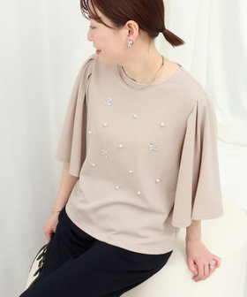 カットジョーゼットパールビジューブラウス