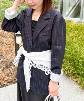 【WEB＆一部店舗限定色アイテム】ウォッシャブルストライプオーバージャケット