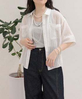 シアーストライプ半袖シャツ