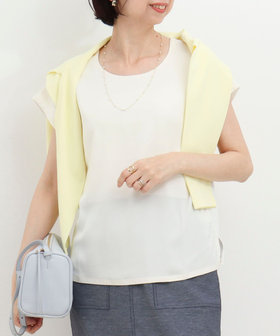 サテン×スムース二重プルオーバーカットソー