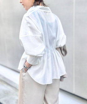 ウォッシャブルパール釦スキッパータックブラウス