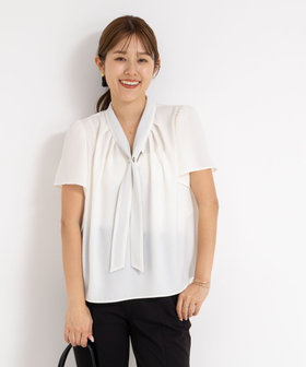 WEB限定 TIME SALE！］配色ボウタイ半袖ブラウス（5-0035-4-01